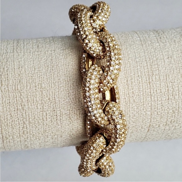 J. Crew Gold Pave Crystal Chunky Link Bracelet EUC - Picture 2 of 7